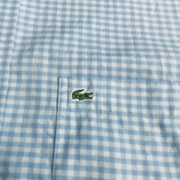 Lacoste 45 Slim Fit Button Down 100% Cotton Pockets Blue Check - Picture 3 of 7